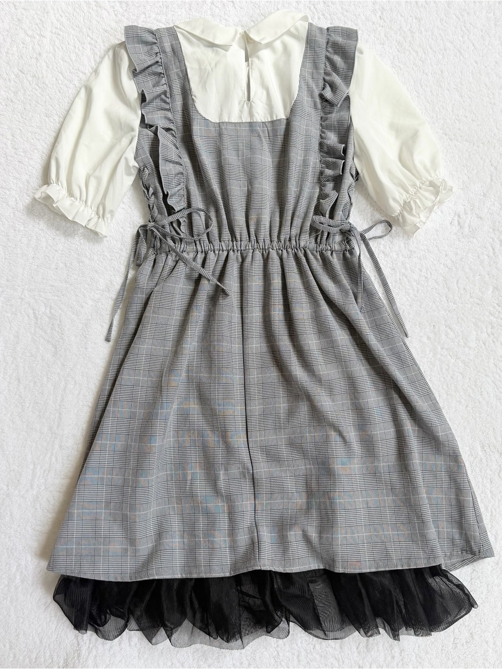 Jirai Kei Ryosan Lolita Bow Lace Japan Grey Black Dress Gothic Plaid Women M - Picture 4 of 5